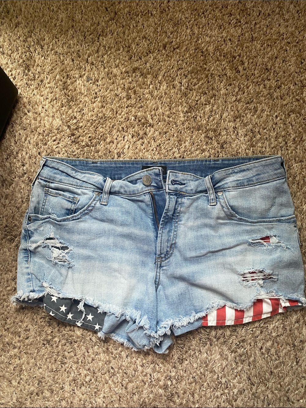 Silver Jeans Light Blue Distressed Denim Shorts with Flag Cuffs